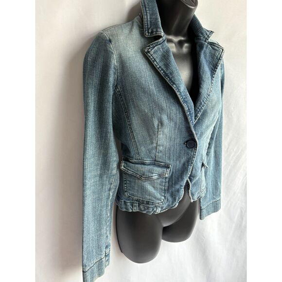 Wax Jean by DMBM Y2K Denim Blazer Jacket Size S Grunge 2000s Fitted Acid Wash - Picture 3 of 9